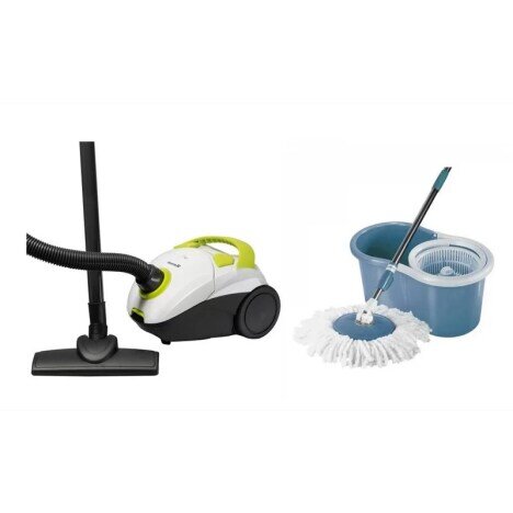 Pachet Aspirator cu sac Hausberg HB-2080 Cyclone Vacuum Cleaner, 1.5L, 700W, 85dB, Alb/Verde, Galeat